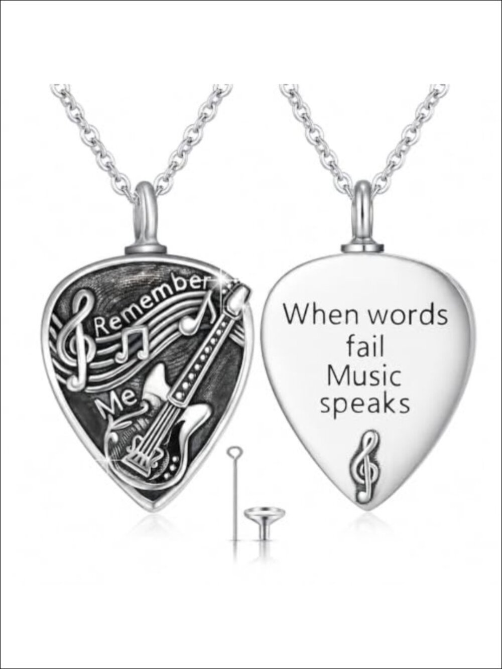 Sterling Silver 14K Gold Plated Guitar Pick Urn Cremation Necklace for Ashes